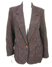 Vintage Tan Jay Long Sleeve One Button Jacket Suit Blazer Size 10 Tweed Red