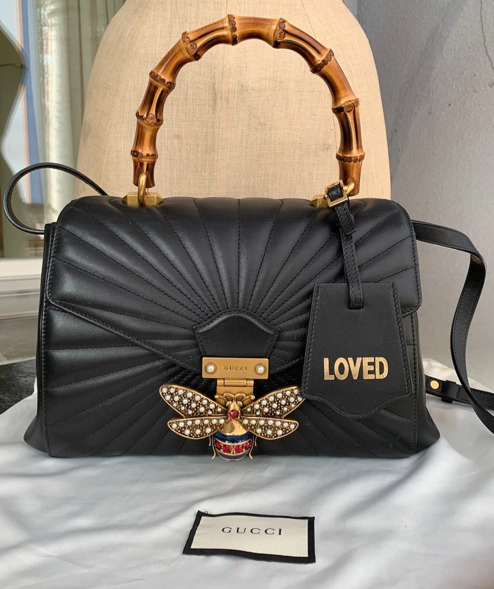 Original GUCCI Black Queen Margaret quilted top Handle leather Bag