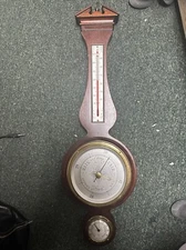 Vintage Airguide Chicago USA-Mahogany Wood & Brass Banjo Style Weather Station