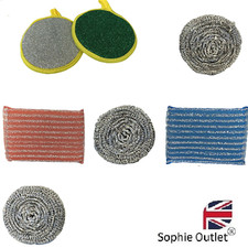 7pc Cleaning Set Scourers & Sponge Kitchen Microfibre Scrubbing Wire Pads Pan UK