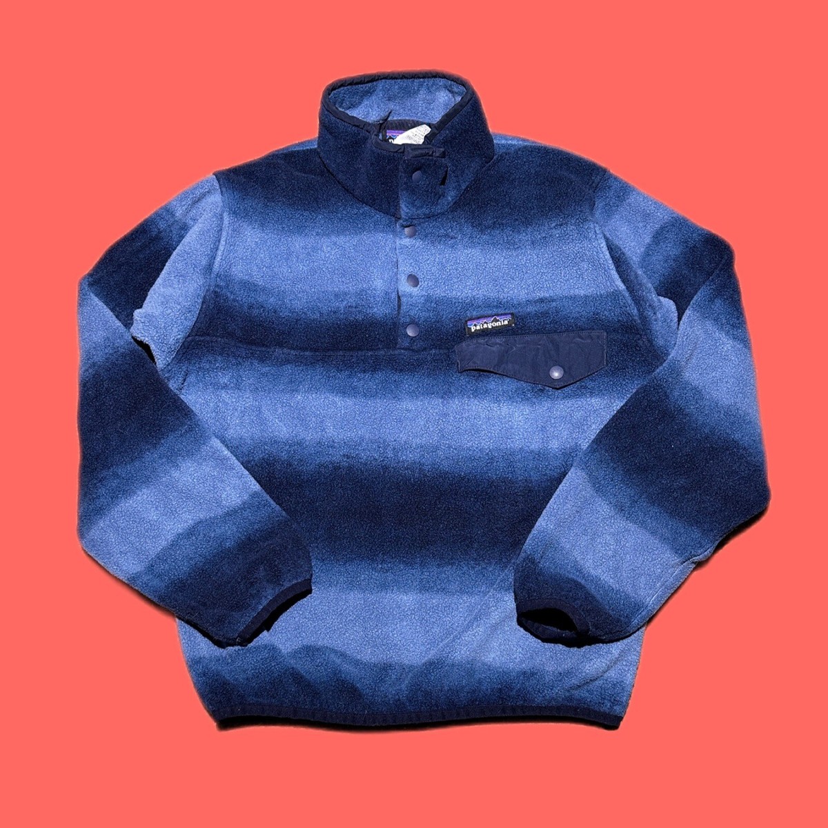 patagonia Synchilla XS ベージュ・ネイビー Vintage 2000s Patagonia Synchilla Navy/Blue Striped T Snap