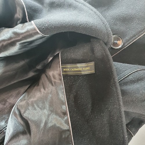 PLANET Black Wool Cashmere Trench Coat Retro Swing Pea Jacket Overcoat Size 12 - Picture 13 of 23