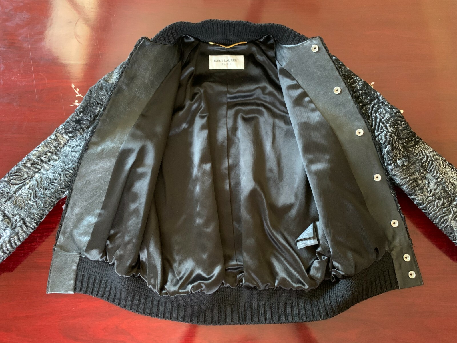 Giacca Bomber Saint Laurent Paris Ombre Metallizzata Pelliccia di Shearling Persiano Pelle