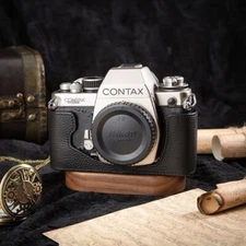 For Contax S2 Black Handmade Genuine Real Leather Half Camera Case Bag Cover
