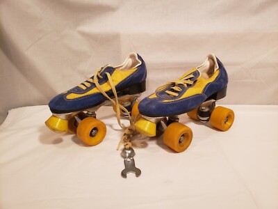 Vintage Yellow & Blue Shoe Roller Skates, Adidas Inserts, Unbranded, Heeled Shoe