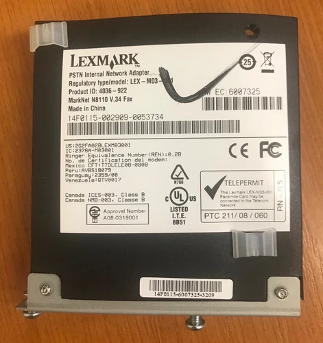 Lexmark Marknet N8110 V.34 Fax Card 4036-922 40X4821