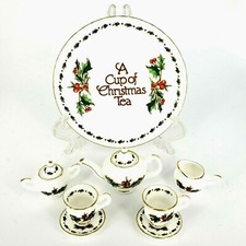 A Cup of Christmas Tea Miniature Bone China Tea Set With Original Box 1995