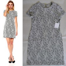 CALVIN KLEIN Size 10 Zipper Back Short Sleeve Crew Neck Jacquard Shift Dress