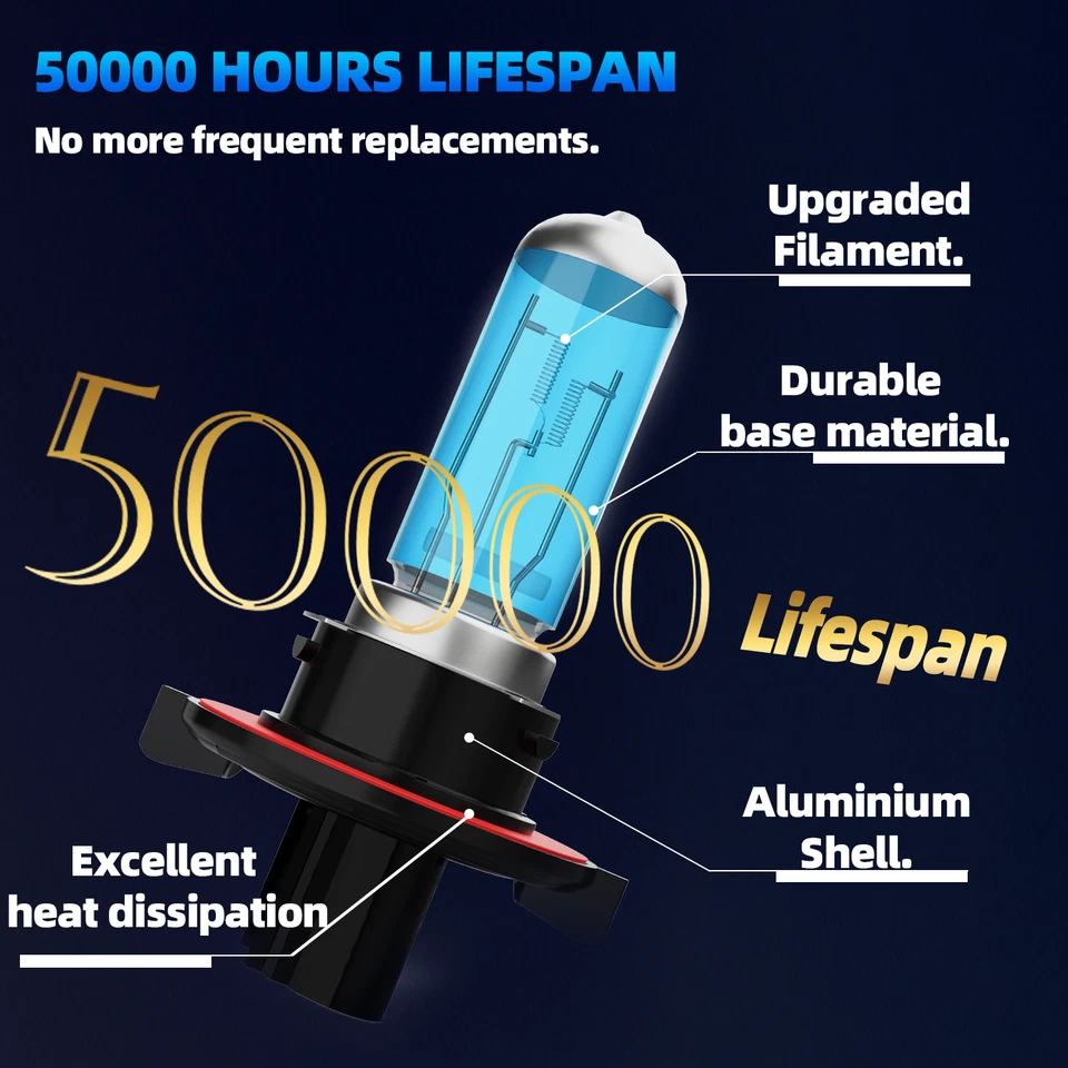 H13/9008 Halogen Headlight Super Bright Bulbs Kit White 6000K High/Low Beam 2PCS - Image 3 of 4