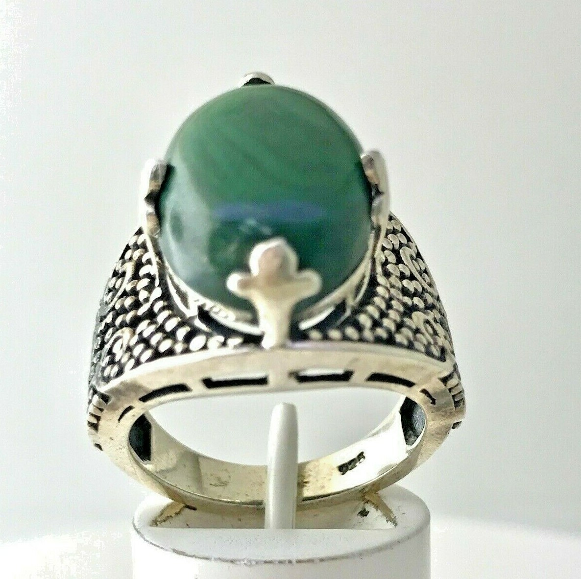 Sterling Silver Malachite Statement Oval Signet R… - image 3