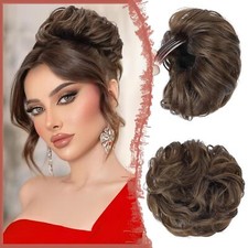 Messy Bun Hair Piece, Curly Messy Bun Hair Clip on Hairpieces Light Brown