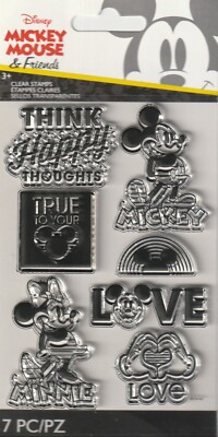 Disney Mickey Mouse 7 clear rubber LOVE Think Happy Thoughts NEW! 03095
