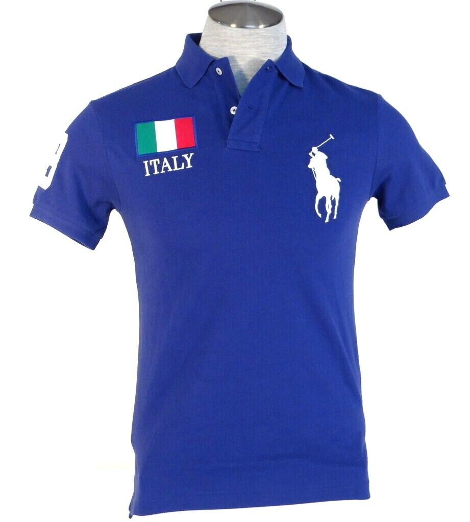 Polo Ralph Lauren Custom Fit Italy Blue Short Sleeve Polo Shirt Big Pony  Men's