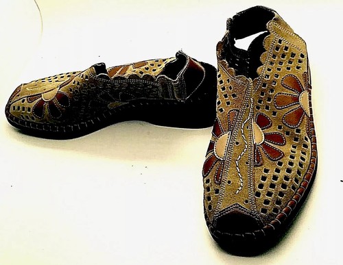 RIEKER Antistress Brown Tan Suede Leather Floral Comfort Walking Shoe 36 5.5M - Picture 8 of 12