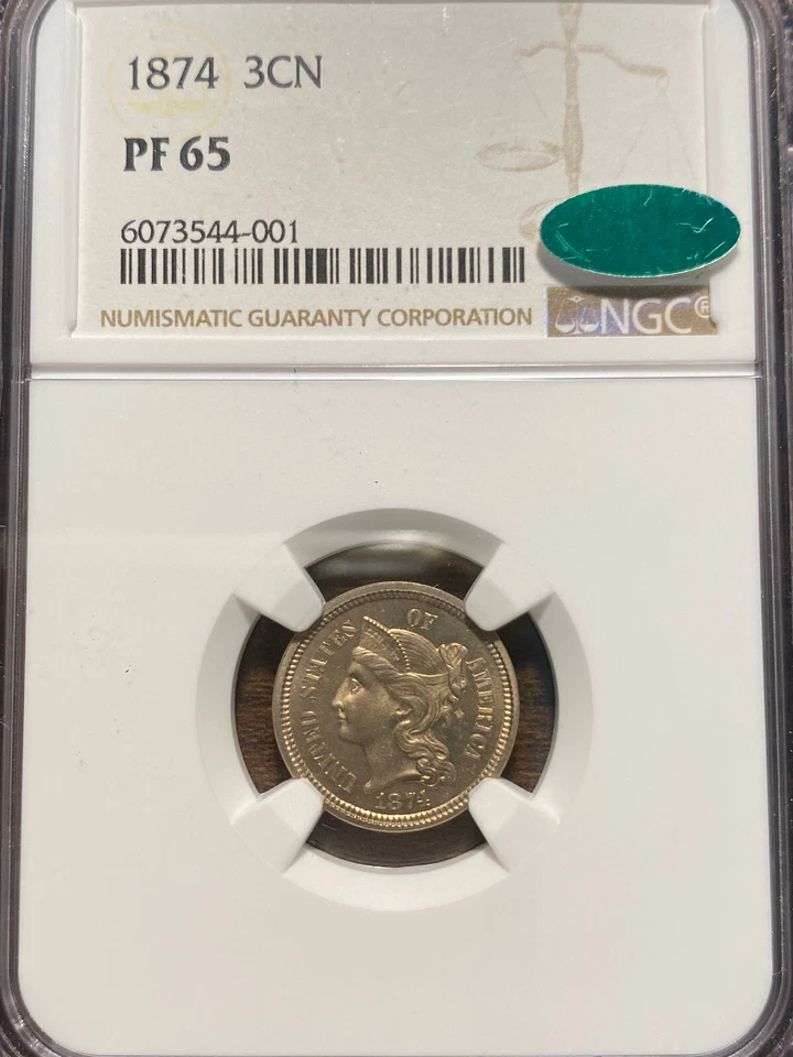 1874-P Three Cent Nickel 3CN NGC PROOF PR PF 65 CAC RARE - Image 2 of 4