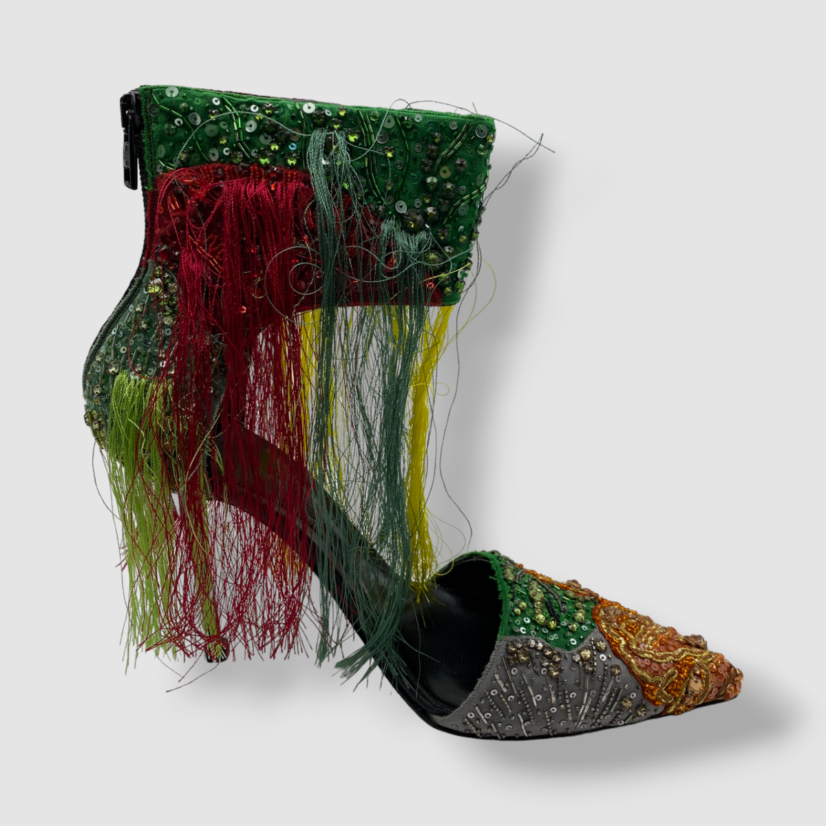 $3290 Alexander McQueen Women Green Punk Runway Fringe D'orsay Pump Heel  Shoe 39