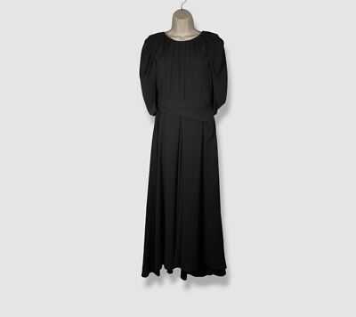 $1895 Talbot Runhof Women's Black Draped Short Sleeve Cape A-Line Dress Size 10
