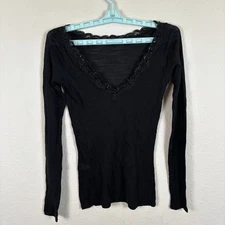 Express Womens T Shirt Sz S Small Long Sleeve Solid Black Casual Excellent