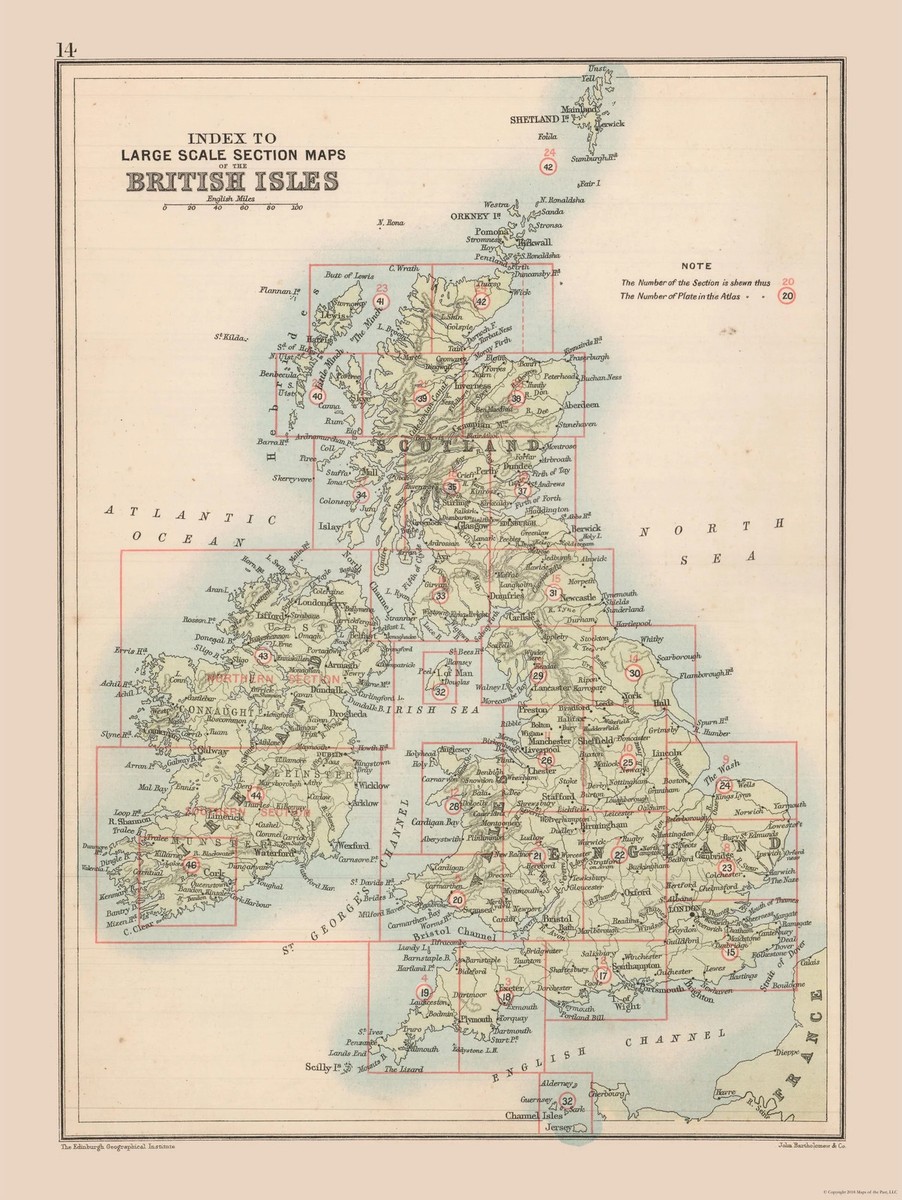 Historic Map - British Isles - Bartholomew 1892 - Vintage Wall Art