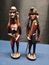 Authentic Carved African Art Wood Statue Warrior, Fertility Spirit tribal woman