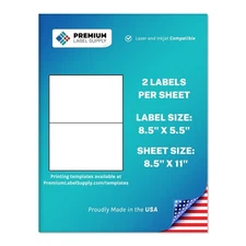 White Sticker Half Sheet Labels – 8.5" x 5.5" – Laser/Inkjet Compatible – (2 ...