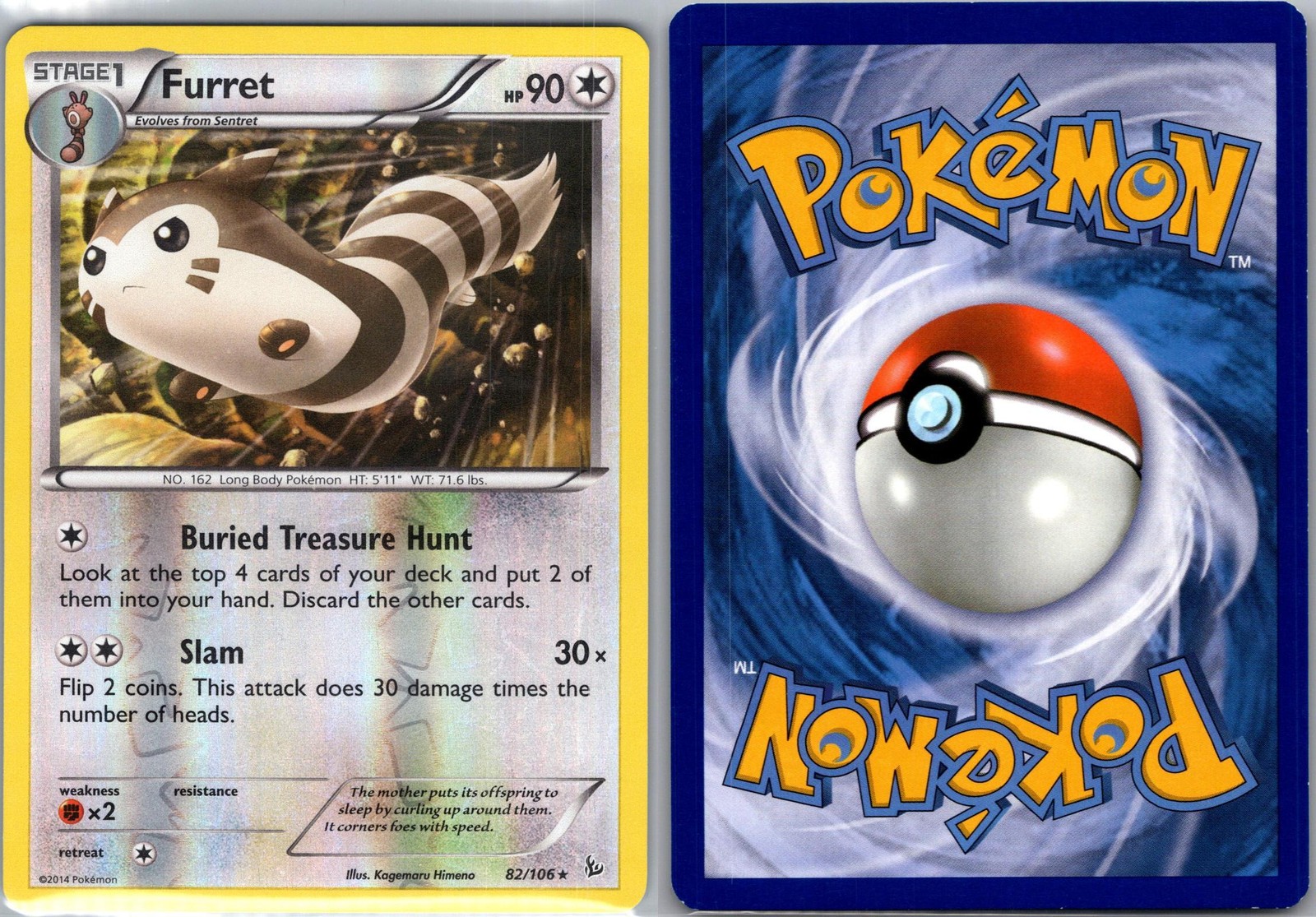 Furret 82/106 Rare Flashfire Pokemon Reverse Holo Lightly Played