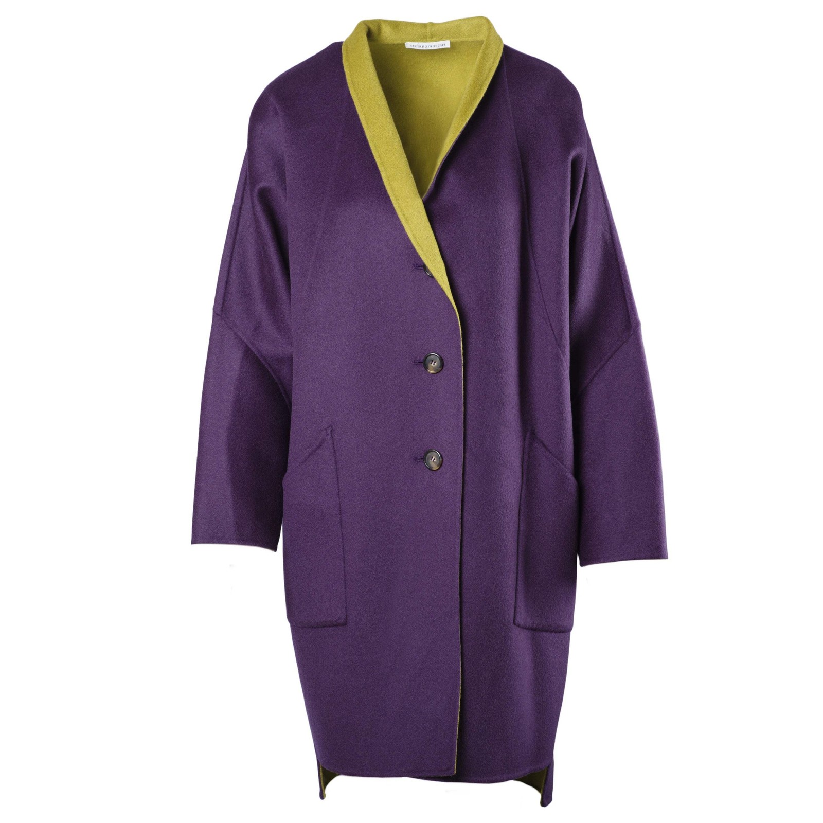 Cappotto lungo Stefano Mortari viola verde lana cashmere oversize designer