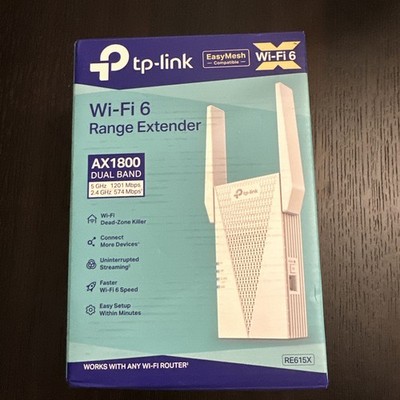 TP-Link RE615X AX1800 WiFi 6 Extender Dual Band Ethernet EasyMesh 2100 Sq Ft