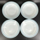 Vintage Corning PYREX Rim Soup Bowls 9″ Turquoise Blue Stripe Set of 4 1950’s