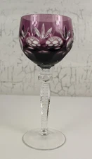 Bohemian Cut To Clear Crystal AMETHYST Hock Wine Glass~Faceted EXQUISITE