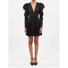Ulla Johnson Lu Dress Women's Size 00 Puff Sleeve Pleated Noir Black NWT