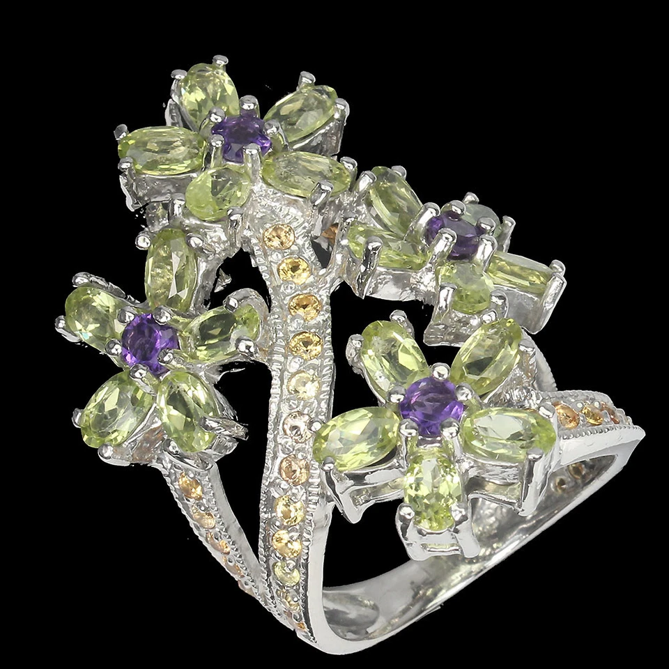 925 Sterling Silver Ring Oval Peridot Sapphire Amethyst Gemstone Jewelry Size 7 - Image 3 of 4