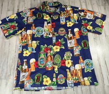 Vintage Hilo Hattie Mens Hawaiian Beer lovers Short Sleeves size Large
