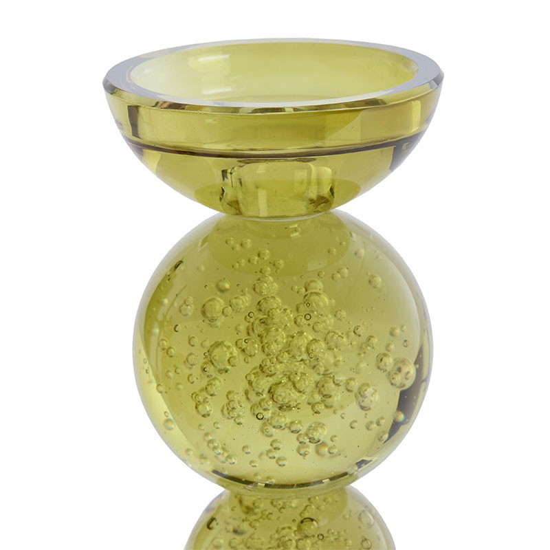 Bougeoir bullé ITINGA vert olive 10x27cm, le cadeau de crémaillère chic et tendance