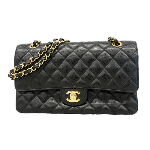 Chanel Double Flap Chain Shoulder Bag Quilted Caviarskin Black Women's #OTB339