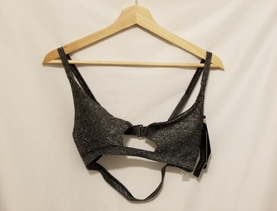 bebe Bikini Swimsuit BB1080SW Sz Medium Silver Metallic Beach Resort FLAWED