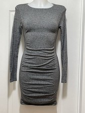 Express Gray Knit Bodycon  Long Sleeves Ruched Dress Women’s Size XS