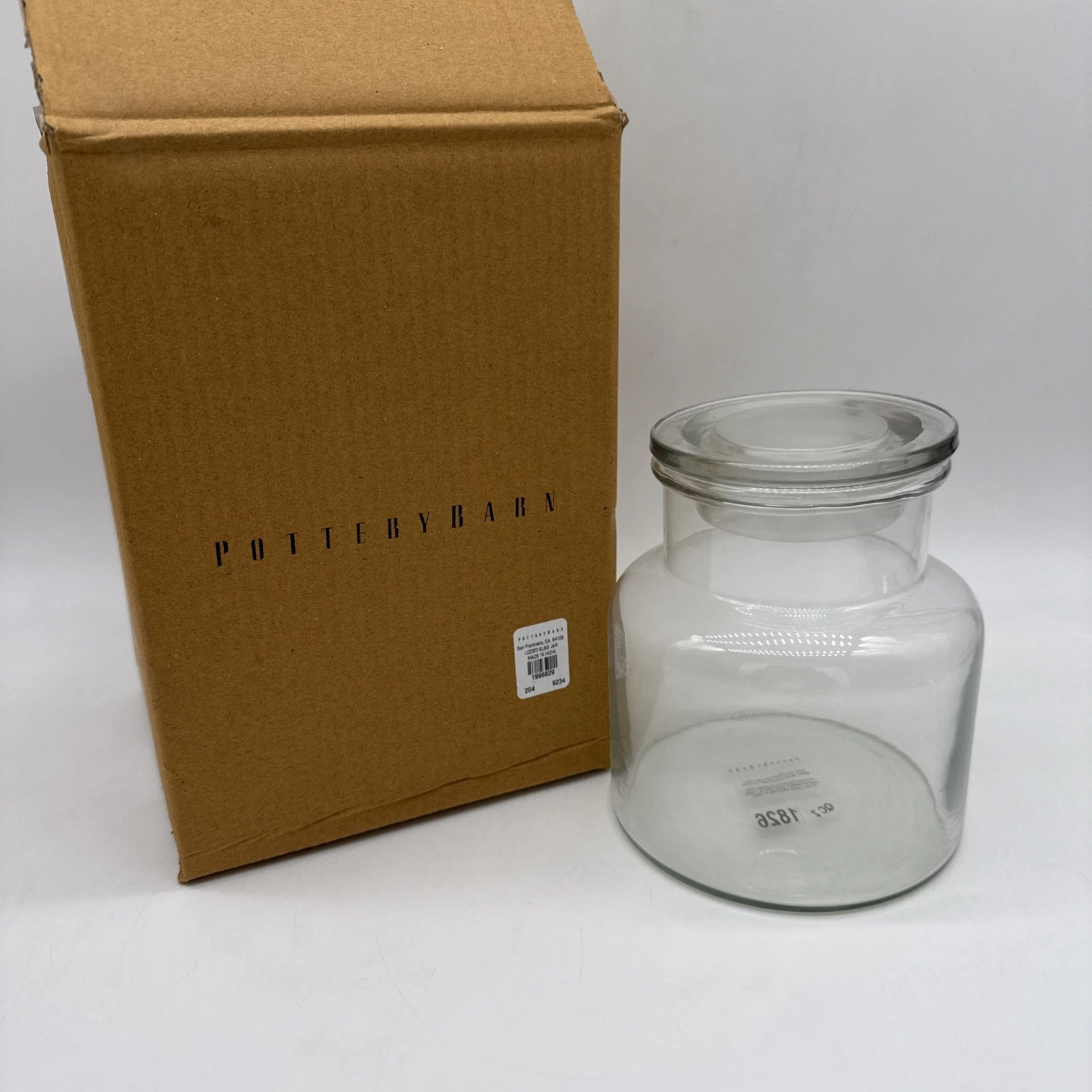 Pottery Barn Lidded Glass Jar Canister Kitchen Decor ~6.5" #199629 -- Open Box