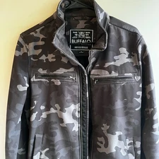 David Bitton Buffalo Camo Moto Jacket Men's Front Zipped Lined Small Bomber