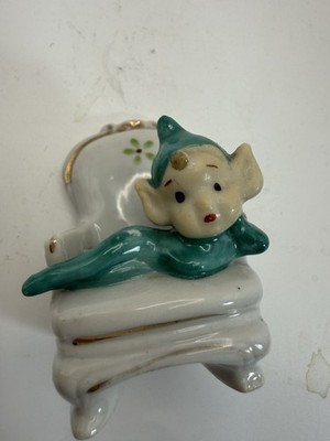 VTG. JAPAN CERAMIC CHRISTMAS LIGHT BLUE ELF IN CHAIR