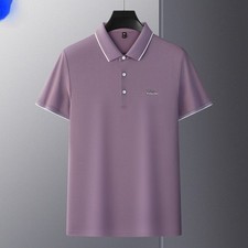 Men's Slim Fit Pique Cotton Polo Shirt Rhinestone Embroidered Business Casual