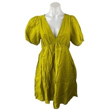 Madewell Annamarie Yellow Green Striped Short Puff Sleeve Mini A-Line Dress Sz 4