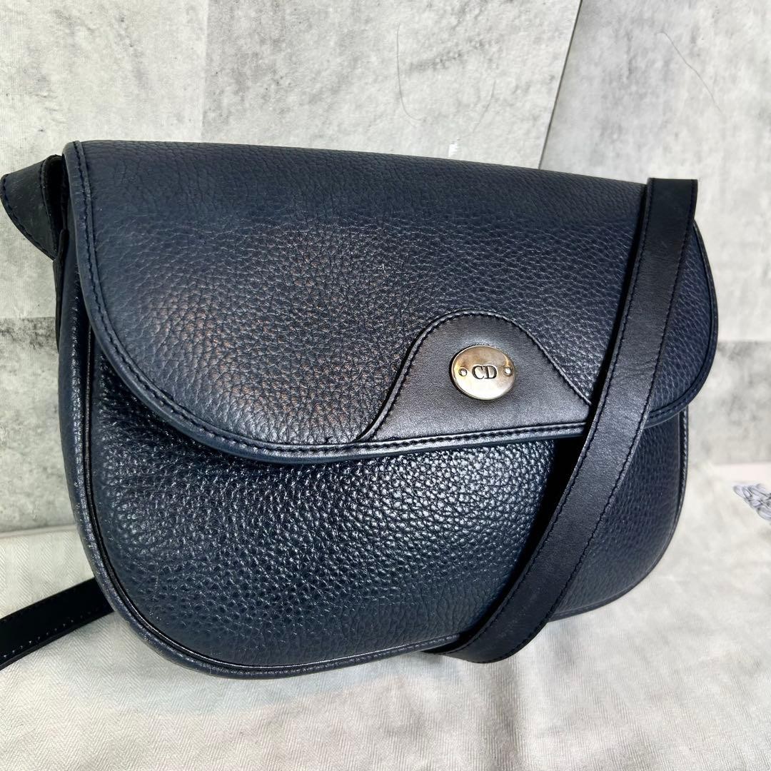 Christian Dior CD Leather Shoulder Bag Navy Used Womens Crossbody From Japan