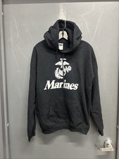 Men  s Black USMC Marine Corps Eagle Globe And Anchor Emblem Gildan Hoodie Size L
