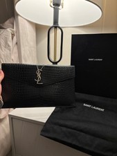 YSL Silver Uptown Pouch In Crocodile 565739 - With Box And Bag 