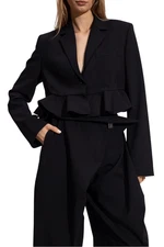 NWT J.W. Anderson Ruffled Hem Cropped Jacket in Black, Luxe Boho Tailored Style