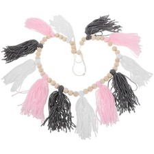 Boho Hanging Decor Tassel Garland with Wood Beads Decorative Banner