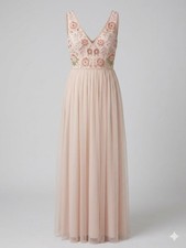 Adrianna Papell x BHLDN "Hibiscus" Beaded Maxi Gown HoCo Prom Blush Pink Size 16