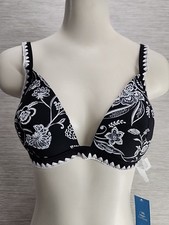 NWT Cupshe Bikini Top Size Large Black White Floral Crochet