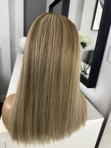Hervorgehobene Brondie blond warm braun Lace Bob 16" 100% Echthaar Glatthaar Perücke - Bild 10 von 13